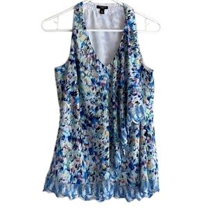Ann Taylor Women’s Blue Sleeveless Speckled Ruffle Tank Top Blouse 8P